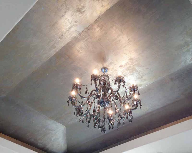 Custom finish in Lusterstone metallic plaster silver gray ceiling