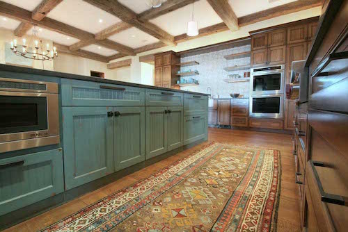 Glazed cabinets in farmhouse ranch kitchen