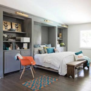 Murphy bed painted cabinets in SW 0077 Classic French Gray by Paper Moon Painting company, Austin house painter
