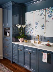Butlers pantry kitchen cabinets in dark navy blue, Paper Moon Painting, Alamo Heights cabinet refinishing