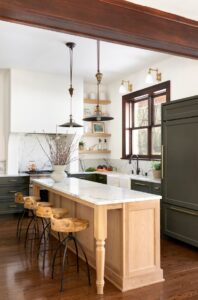 benjamin-moore-southern-vine-two-tone-olive-green-painted-kitchen-cabinets-with-stained-island