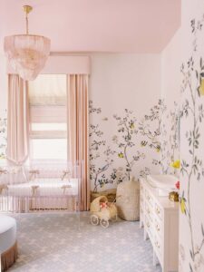 modern-pink-chinoiserie-wallpaper-mural-in-nursery-by-vogeinteriors