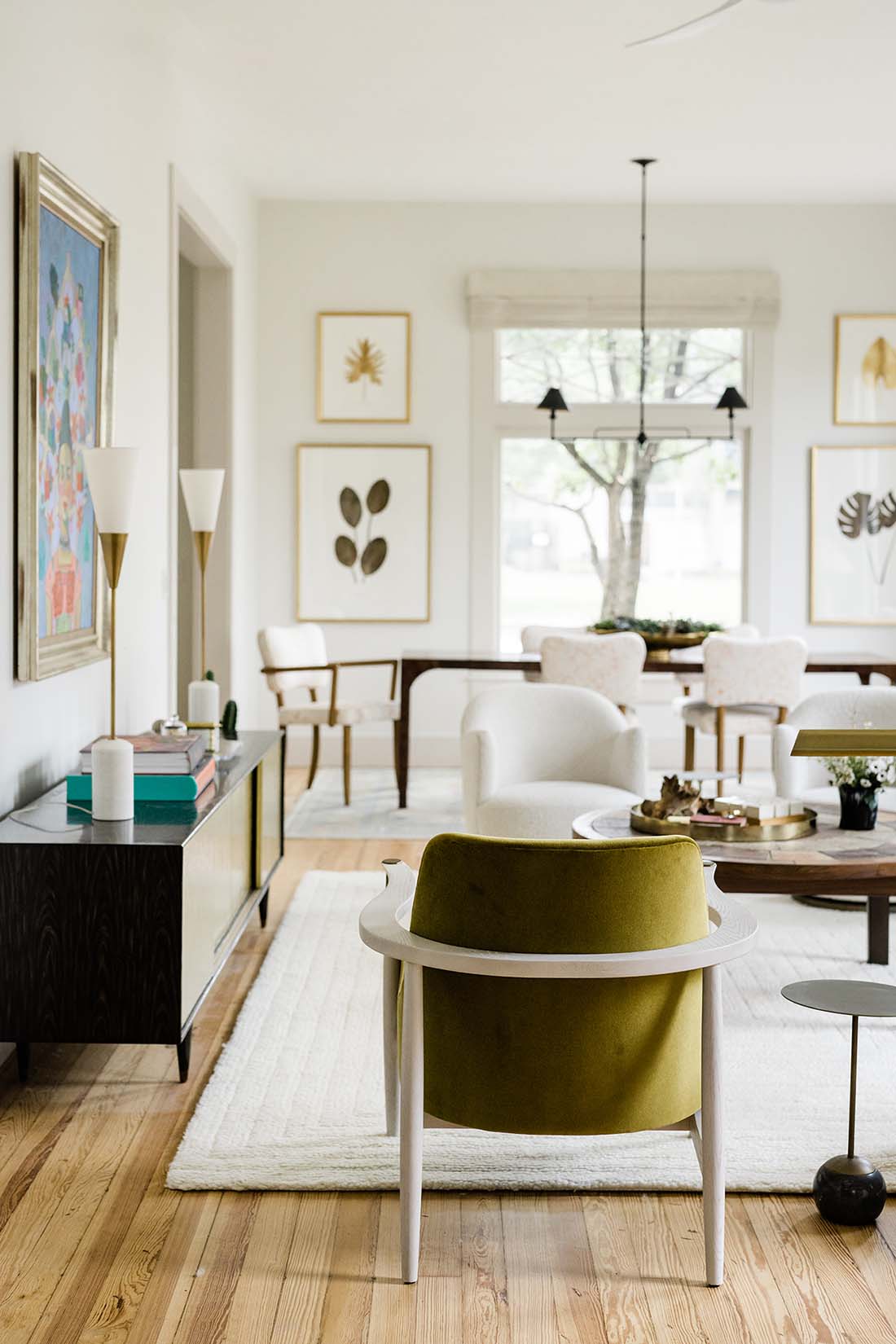 living-room-historic-home-update-green-chairs-looking-to-dining-room-design-by-kim-wolfe-walls-in-farrow-and-ball-all-white-by-paper-moon-painting